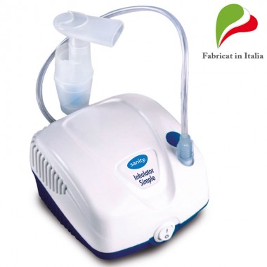 Aparat aerosoli cu compresor Sanity  Inhaler Simple, MMad 2.44 μm, compact si dimensiuni reduse, geanta de transport, alb
