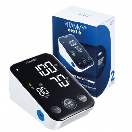 Tensiometru electronic de brat VITAMMY Next 6, mufa USB, detectare aritmie, memorare 2 utilizatori, manseta 22-40 cm, Alb/Negru