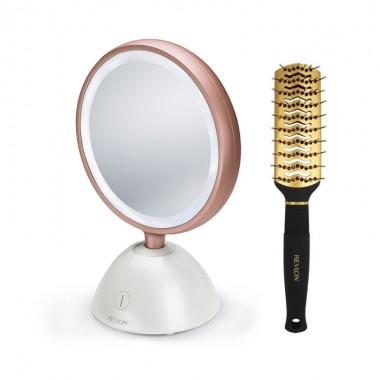 Set oglinda cosmetica iluminata REVLON Utimate Glow Beauty RVMR9029 si perie de par