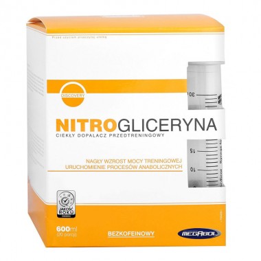 Pre Workout eficient Megabol Nitrogliceryna 600 ml, creste sinteza NO2; contine creatine, arginina, AAKG si glicerol; efect anabolic 